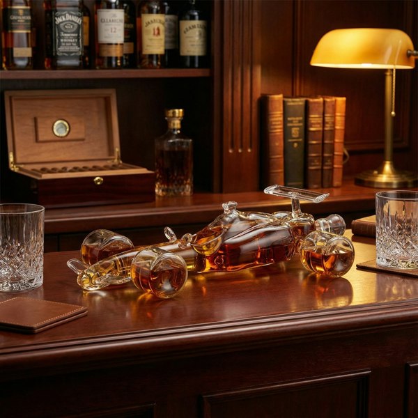 Racing Car Whisky Decanter | 400ml Capacity | Inspired by 70s & 80s Racing Cars | Includes Glass Ball Stopper & Funnel