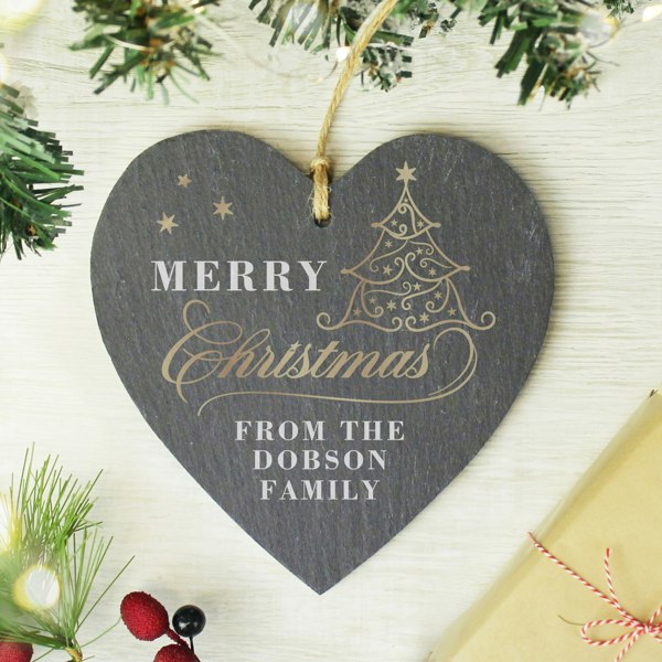 Personalised Memento Company Personalised Gold Christmas Slate Heart Ornament