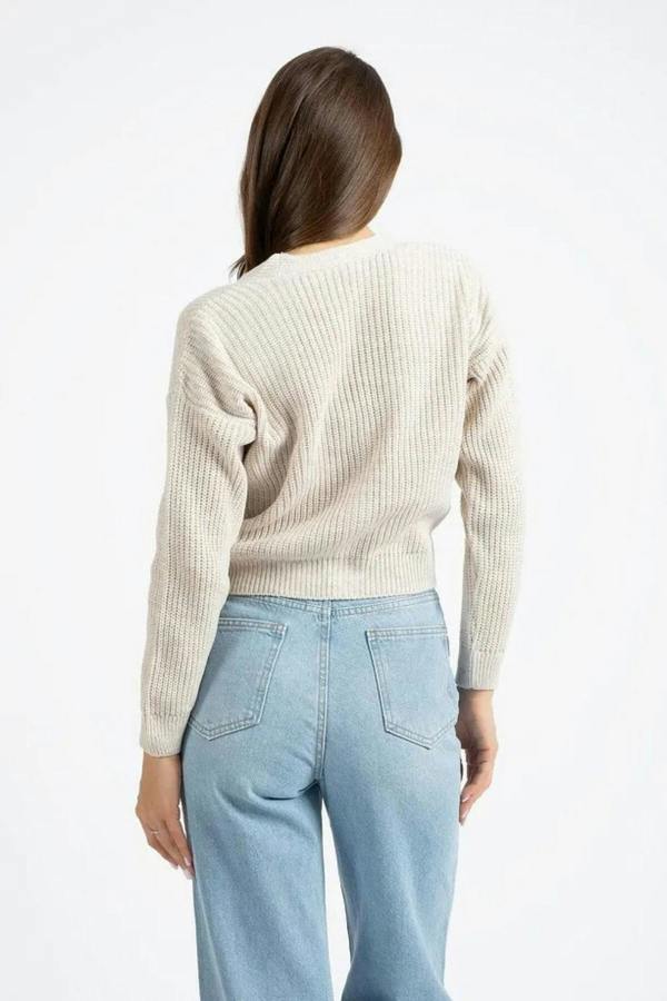 Hoxton Gal Bonita Beige Buttoned Knit Cardigan