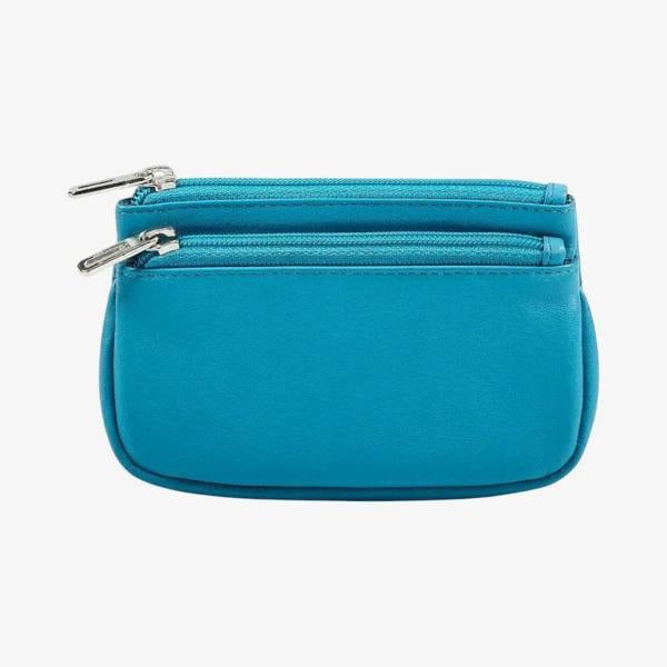Turquoise Leather Double Compartment Coin Purse
