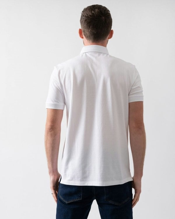 HUGO Dereso222 Mens Cotton Piqué Slim-Fit Polo Shirt with Logo Label NOS - White 100