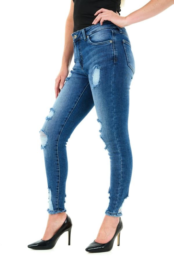 Smart Living Classic Stretchy Ripped Skinny Fit Denim Jeans - Dark Blue