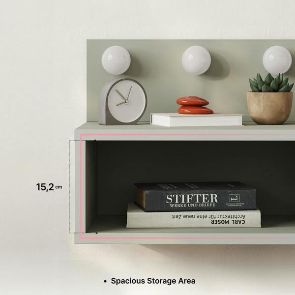 Decortie Floating Bedside Table with 3 LED Lights 30cm Modern Wall-mounted Open Shelf for Storage, Bedroom