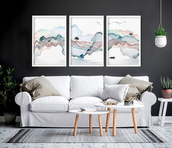 Landscape painting Japan | set of 3 wall art prints for living room