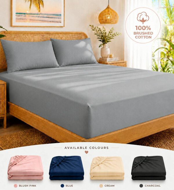 Smart Living 3 Pack Brushed Cotton Fitted Sheets - Silver / Grey