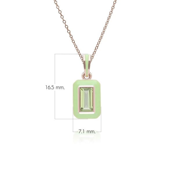 Gemondo Siberian Waltz Green Enamel & Baguette Peridot Pendant Necklace in Rose Gold Plated Sterling Silver