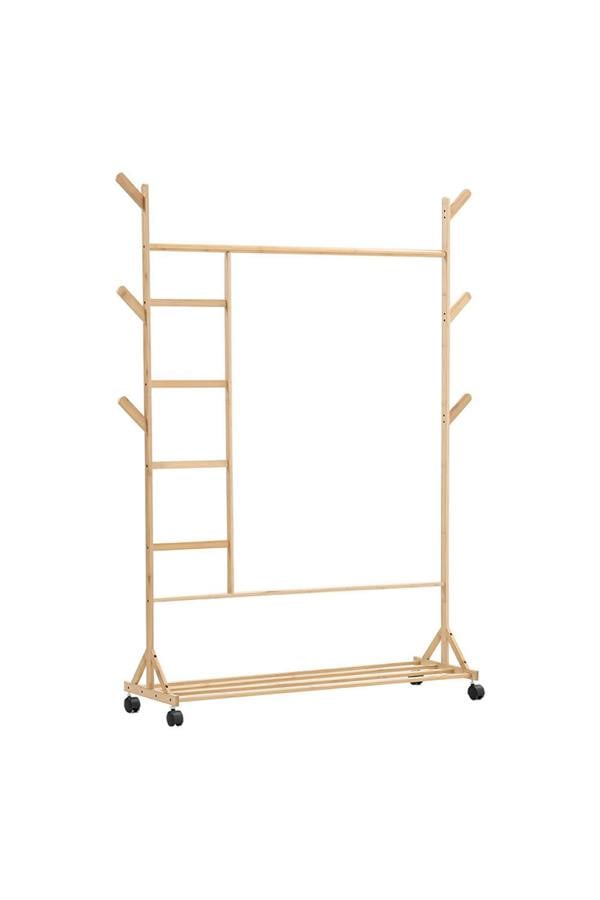 Living and Home Bamboo Clothes Rack with Bottom Shelf