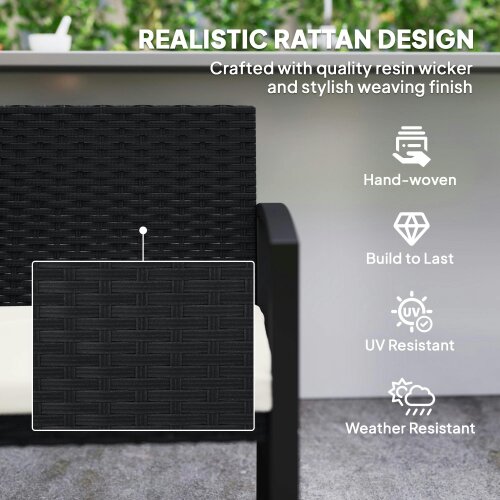 Wyld Haus Lalepa Black Rattan Beige 2 Seater Outdoor Garden Bench