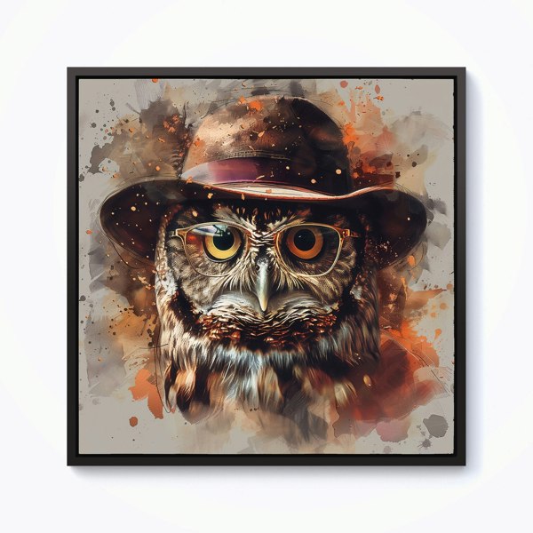 Warren Reed Owl With Hat And Glasses Framed Canvas