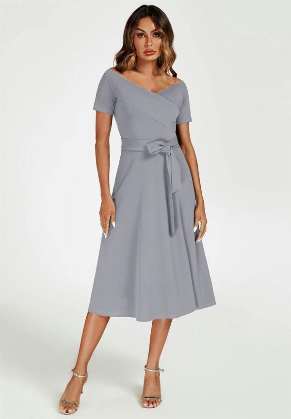 FS Collection Bardot Midi Dress In Grey