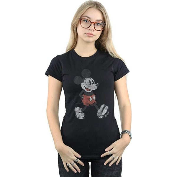 Disney Womens/Ladies Walking Mickey Mouse Cotton T-Shirt - Black