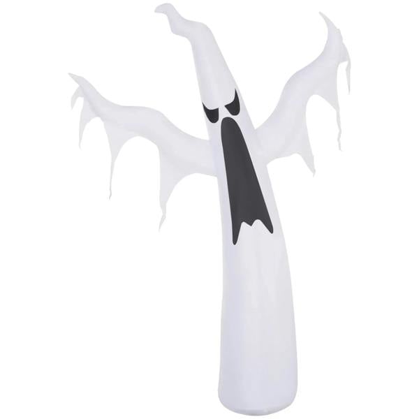 White inflatable ghost decoration with black face, wavy arms and open hands