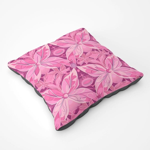 Warren Reed Pink Abstract Floral Design Floor Cushion