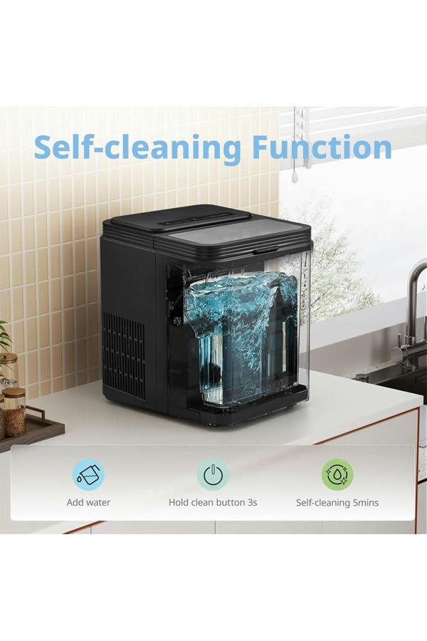 Living and Home Self-Cleaning Ice Maker Machine with 1.3L Water Tank, Ice Scoop & Detachable Basket