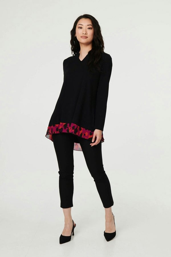 Black | Animal Print Semi Sheer Relaxed Top
