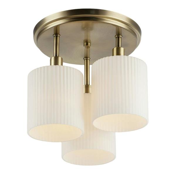 Designer Antique Brass Semi Flush Ceiling Light with Fluted Shades Image 3