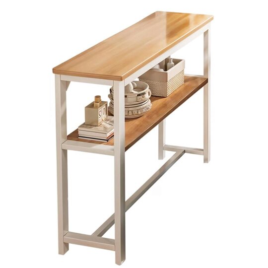 Havendro 2-Tier Console Table, Wood Side Table with Metal Frame, Narrow Sofa Table