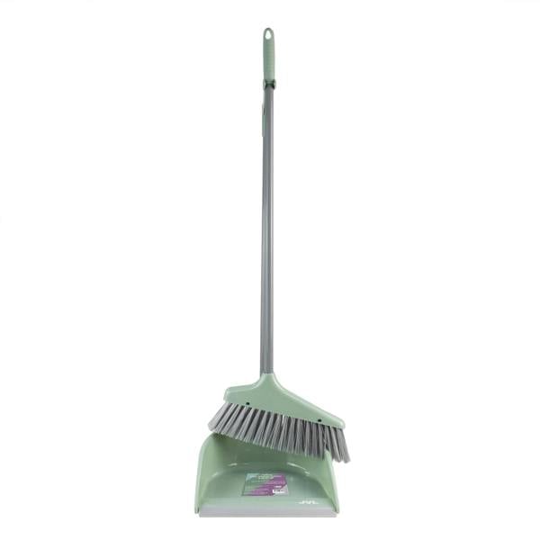 JVL Long Handle Dust Pan And Brush Set - Green