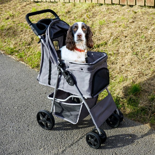 Monstershop Pet Stroller with Rain Cover – Grey