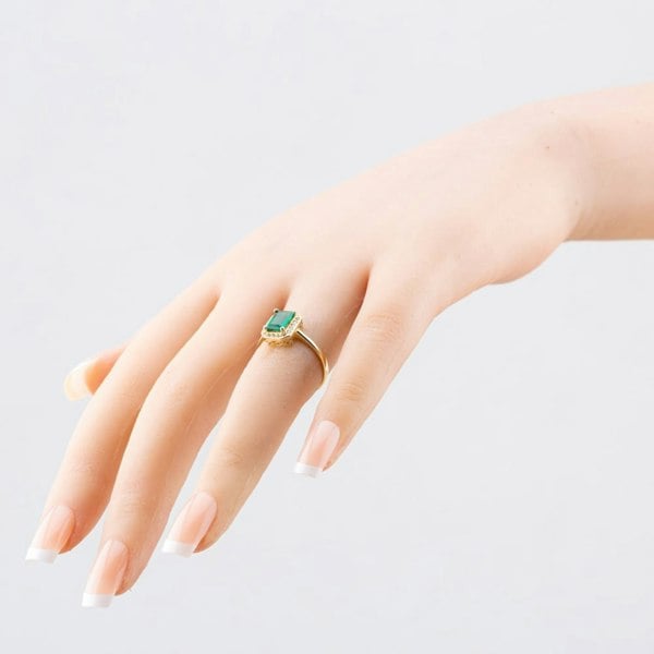 T. H. Baker 9ct Yellow Gold Green Emerald Cut Cubic Zirconia Halo Ring RBE047G