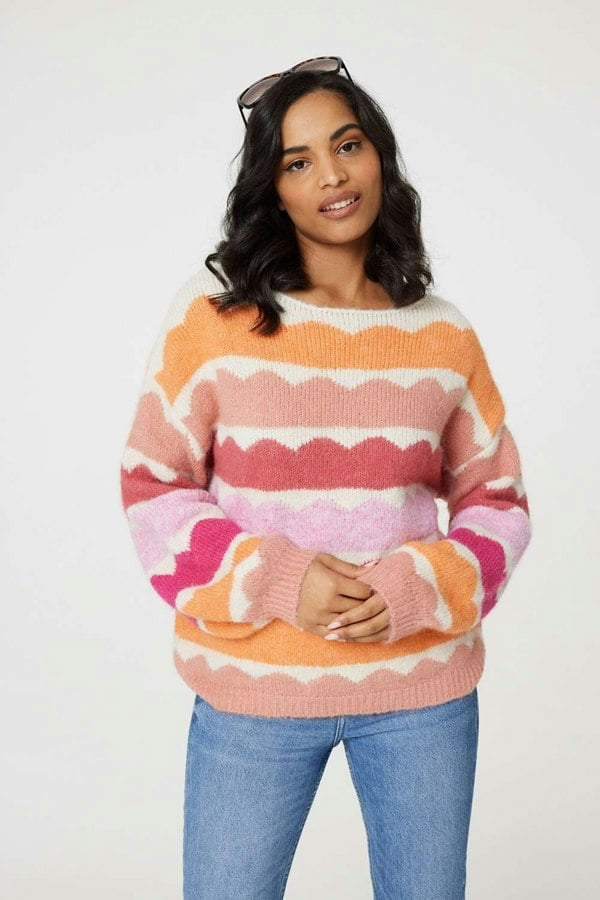 Pink | Striped Oversized Knit Jumper
