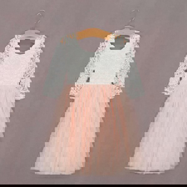 knee length girls blush coloured lace dress