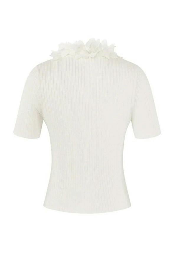 WOVCOR Tulle Flower V-Neck Detail Knitted Blouse