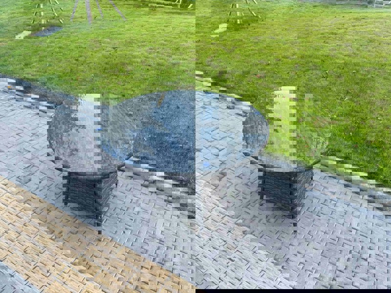 Fimous 7-Piece PE Rattan Garden Furniture 6 Seater Garden Big Round Table and Chairs for Patio Dark Grey Mixed