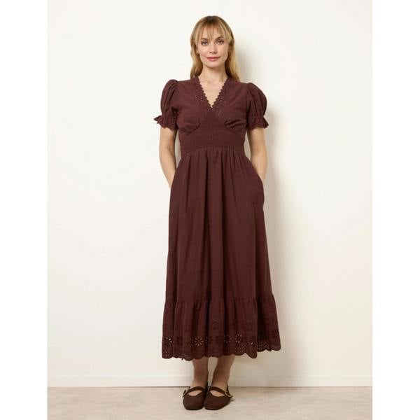 Blue Vanilla Embroidery Detail V-Neck Maxi Dress