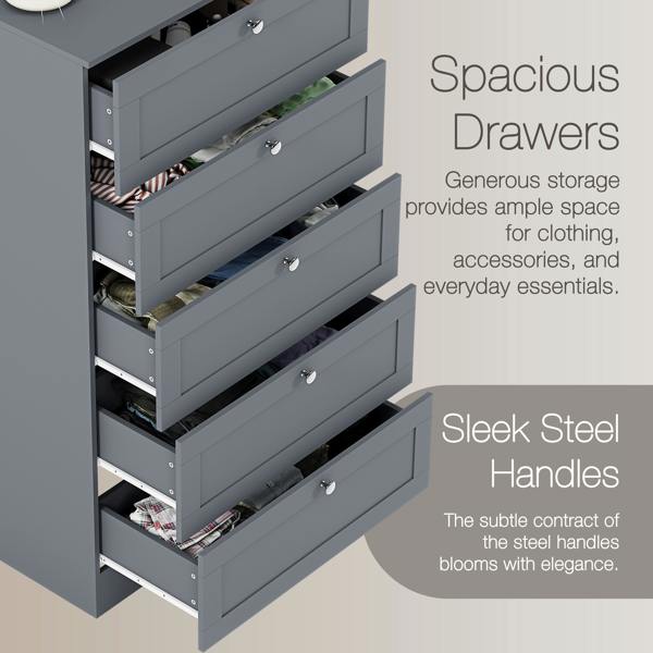 Vida Designs Altino 5 Drawer Chest, Black