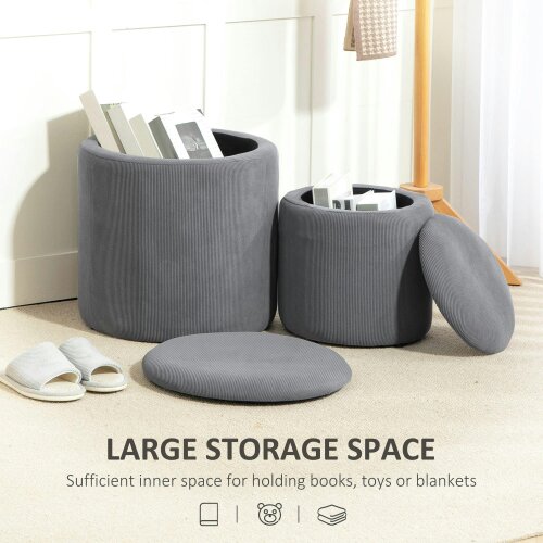 Wyld Haus Seleco Set Of 2 Corduroy Grey Round Storage Ottomans