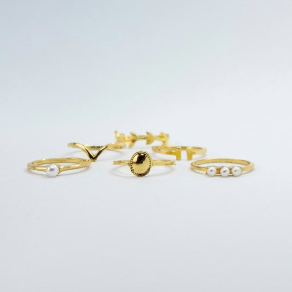 6 Piece Gold Plated Oxidised Bohemian Vintage Tribal Stacking Retro Ring Set