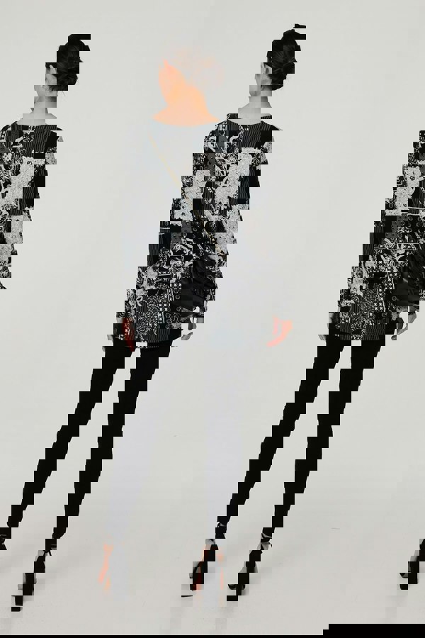 Grey | Patchwork Print Long Sleeve Tunic Top
