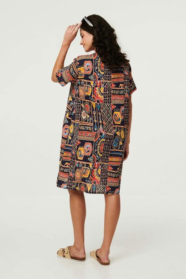 Navy | Abstract Print Short Shift Dress