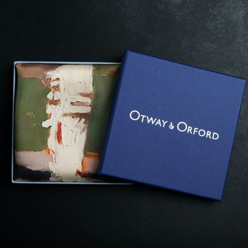 Otway & Orford '75 Not Out' cricket silk pocket square in green & white (42 x 42cm)