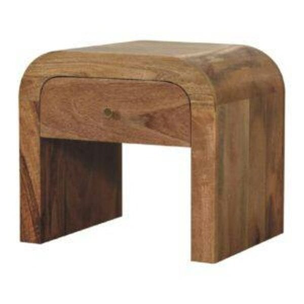 Wyld Haus Tende Curved Minimalist Mango Wood Bedside Table with Drawer