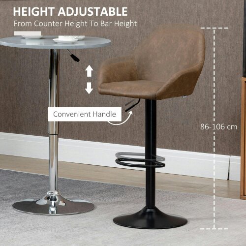 Wyld Haus Fadota Set Of 2 Dark Brown Faux Leather Adjustable Bar Chairs With Armrests