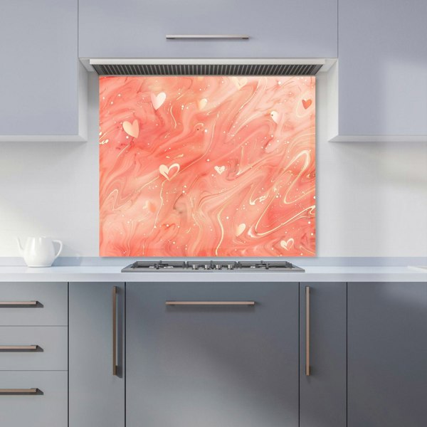 Warren Reed - Designer Salmon Pink With Hearts Marble Effect Kitchen Splashback