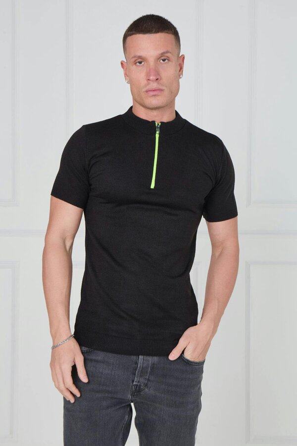 Half Zip Soft Knit Top – Black - Black - M