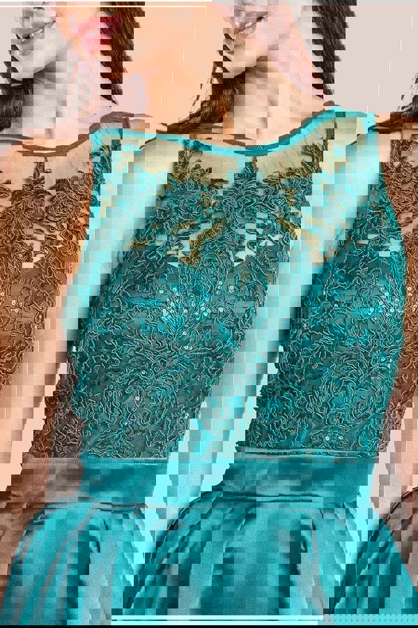 Sequin & Satin Dipped Hem Midi Dress - Emerald DR3621