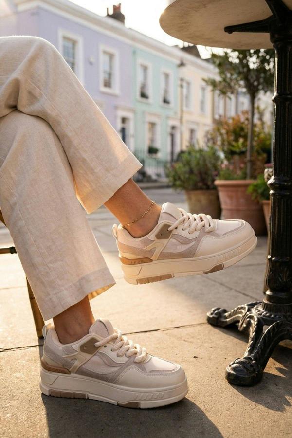 Genevieve Monochrome Chunky Sole Trainers - Beige
