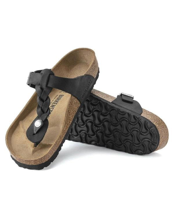 Birkenstock Gizeh Braided Natural Oiled Leather Womens Sandals - Black - CHO - Designer Womens Sandals