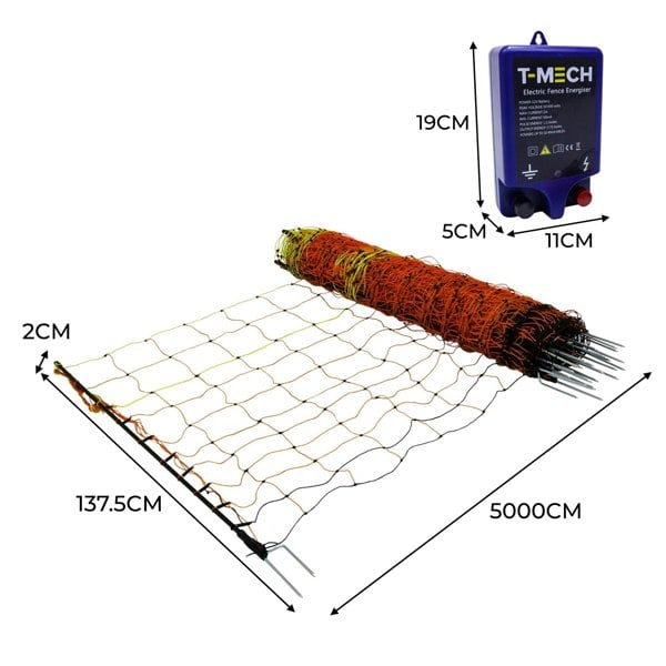 T-mech Electric Fence Energiser & Poultry Netting - 50m