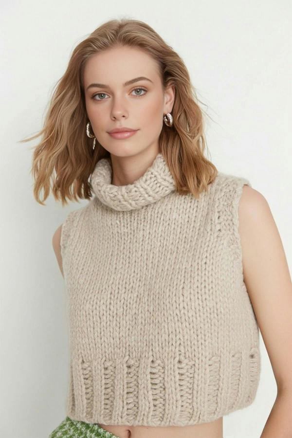 WOVCOR Crop Turtleneck Knit Sweater