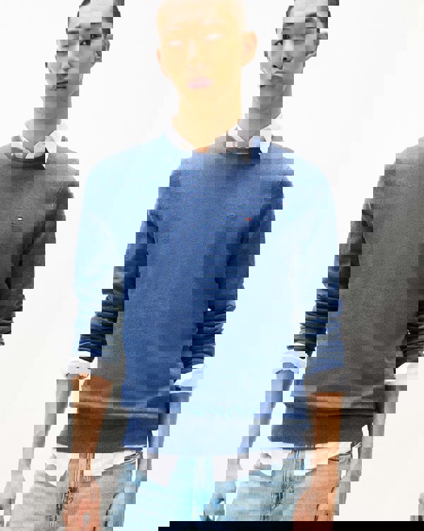 Tommy Hilfiger Essential Cotton Crew Neck Mens Sweatshirt - Aegean Sea Heather - CHO - Designer Mens Sweatshirts