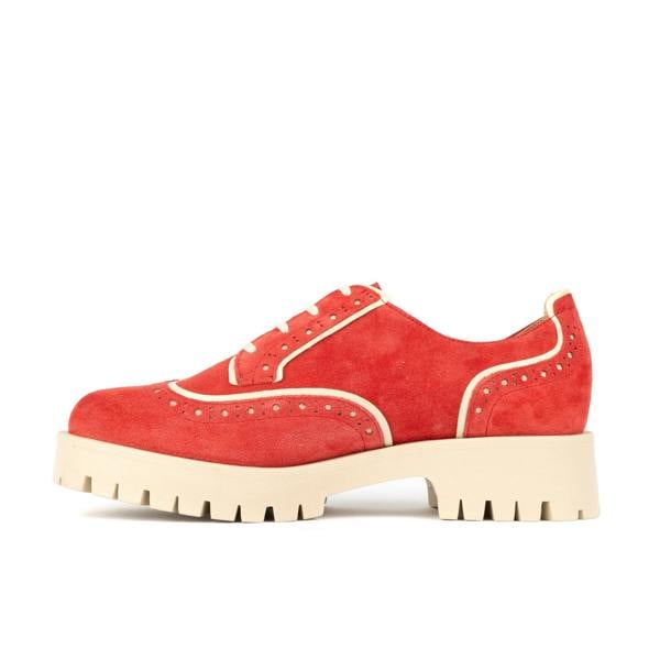Embassy London Artisan - Red & Cream - Women's leather lace-up shoe with brogue detailing