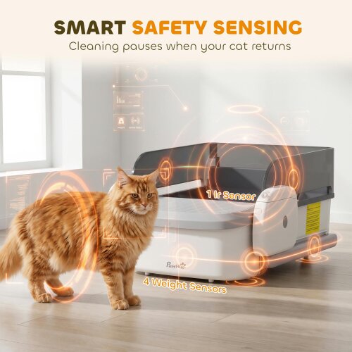 PawHut Self Cleaning Cat Litter Tray, Open-Top Automatic Litter Box with APP