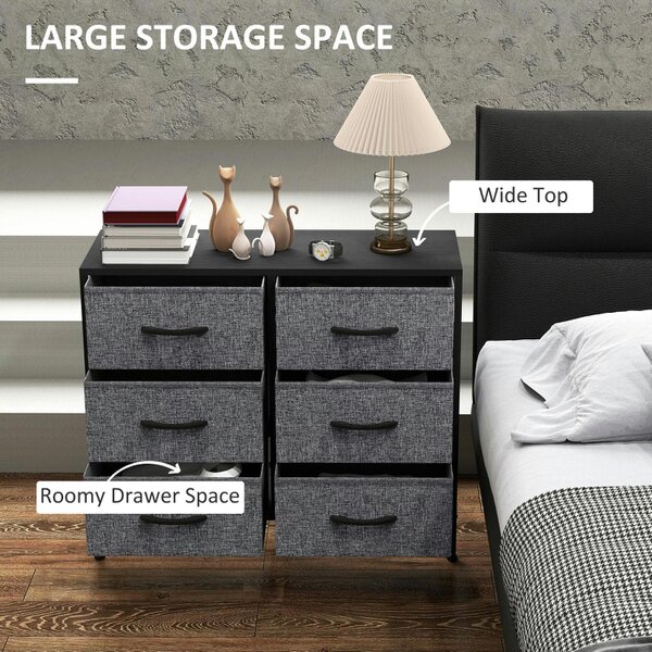 Wyld Haus Veroso Black Metal And Grey Fabric Black 6 Drawer Industrial Storage Dresser