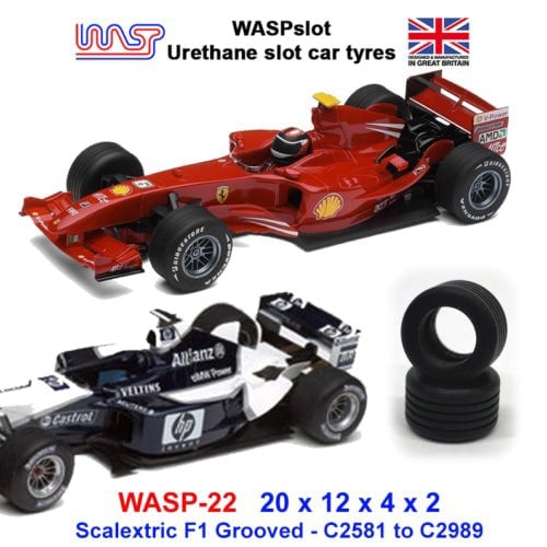 urethane slot car tyres x 4 wasp no 22 scalextric grooved f1 c2581-c2989 1:32 scale