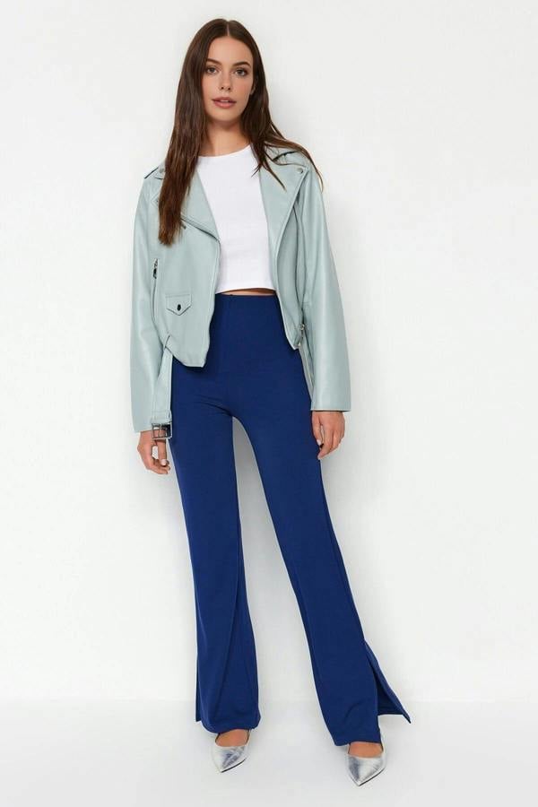 WOVCOR High Waist Flare Knit Trousers with Side Slits